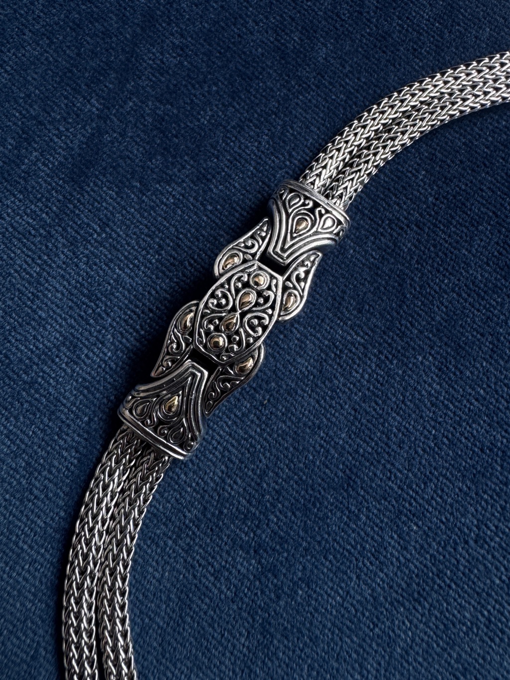 David Schorr Ds Id Sterling Silver 925 18k Gold Scroll Design Bracelet 7"